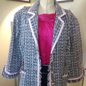 Chic Black White & Pink Boucle Jacket